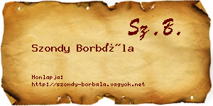 Szondy Borbála névjegykártya